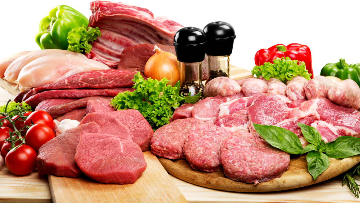 Variety of Raw Meat with Spices and Vegetables Cutout